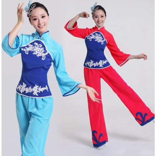 Elegant Women Chinese Dance Costume Lady Yangko Dancer Wear Red Chinese Folk Dance Clothing Fan Dance Clothes For Stage Show 89