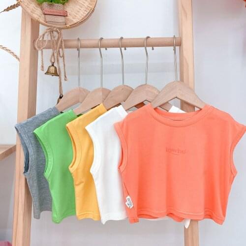 Baby Girl Round Neck Sleeveless T-shirt 2020 Summer New Childrens Clothing Toddler Girl Letter Print Top Tees Girl Vests Tee