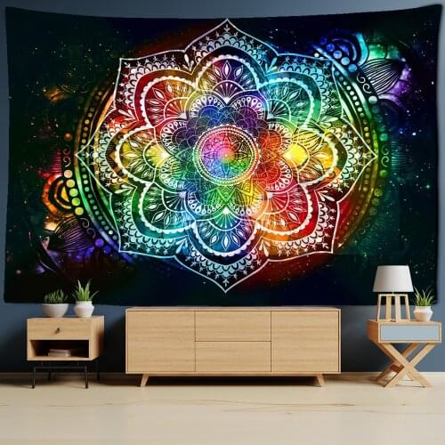 Psychedelic Mandala Flower Tapestry Wall Hanging Hippie Tapestries Boho Decor Tapestry Yoga Mat Carpet College Dorm Decoration