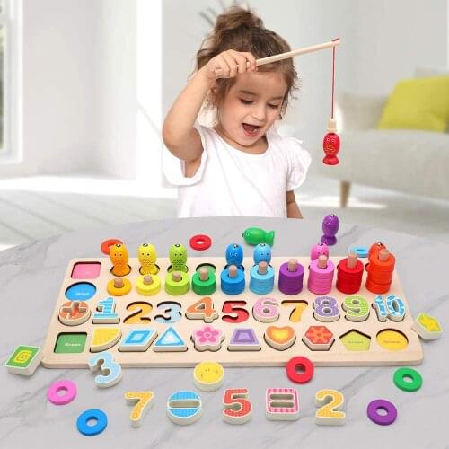 New Montessori Children Education Science Wooden Toy Math Fishing Baby Learning Early Education Geometry Toy Gift 123 Years Old