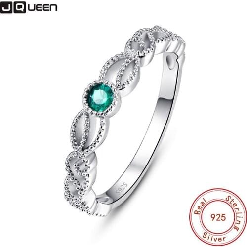 JQUEEN New Trend Silver Color Round Green Rhinestone For Women Authentic Jewelry Anniversary Gift