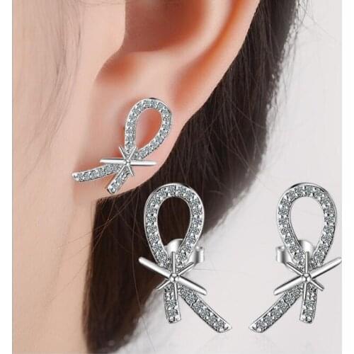 KOFSAC Korean Fashion 925 Silver Stud Earring For Women Party Temperament Micro-Inlay Zircon Bowknot Earring Fine Jewelry Gifts