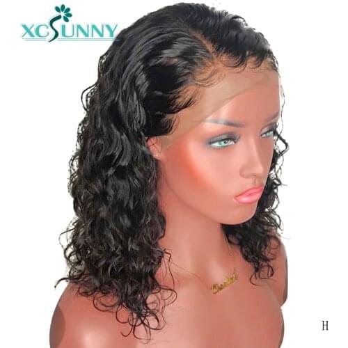 Short Curly Lace Front Human Hair Wigs 13x4 Lace Frontal Peruvian Remy Hair Bob Wig With Baby Hair For Women Pre plucked xcsunny