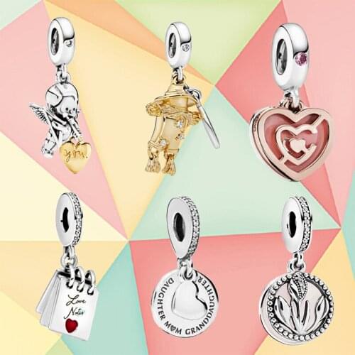 Kakany High Quality 100% 925 Sterling Silver Love Double Heart Pendant, Suitable for Original Diy Charm Bracelet Accessories