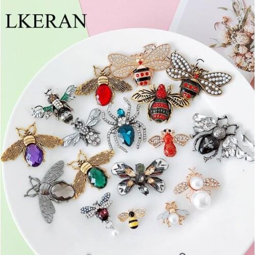LKERAN 1PC 25-styles Cute Pearl Crystal Studded Insects Brooch button for Fashion Dress Coat Accessories Jewelry/ 25mm-50mm