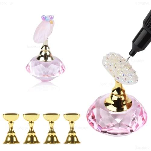 1Set False Nail Art Display Magnetic Stand Crystal Practice Training Holders Alloy Fake Nails Showing Shelf Manicure Tool