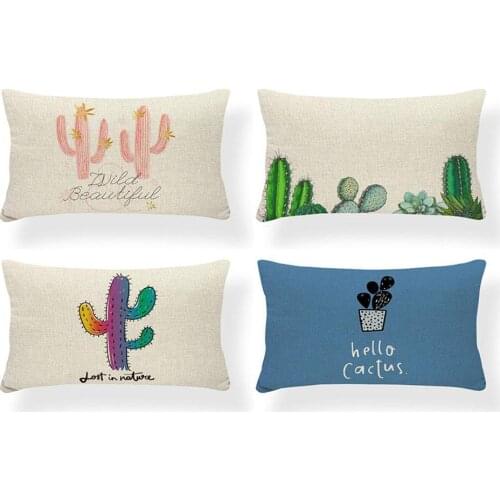 Lovely Cactus Cushion Cover Summer Green Plant Throw Pillows Decoration Cute Striped Word Cactus Pillowcases