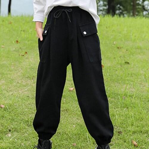 Fashion Kids Girls Summer Cargo Pants Trousers Elastic Waistband Drawstring Dungarees Pants for Exercise Sport Modern Dance Wear