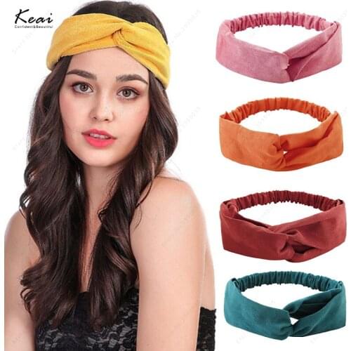 Fashion Women Girls Solid Color Suede Hair Bands Yoga Elastic Sports Headbands Cross Turban Bandage Bandanas Hair Accessories