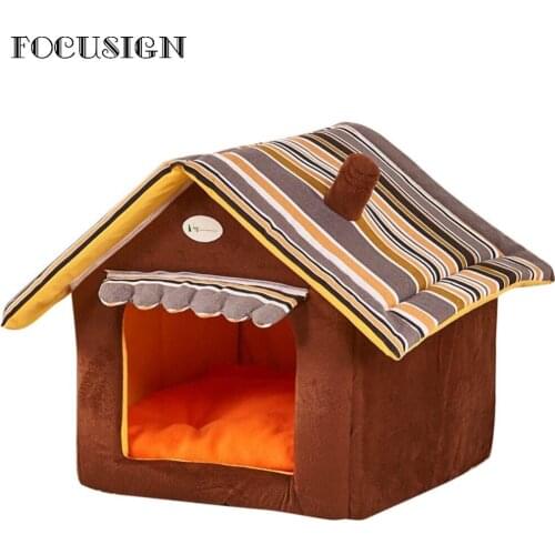 FOCUSIGN Fashion Striped Mat Dog House Removable Cover Pets Beds House Small Medium Pet Products Dogs Sponge Beds S / M / L