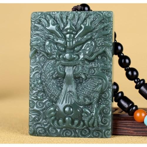 Natural jade A hetian jade raw handcarved Chinese Zodiac dragon green jade pendant jade necklace unique jadeite jade jewelry
