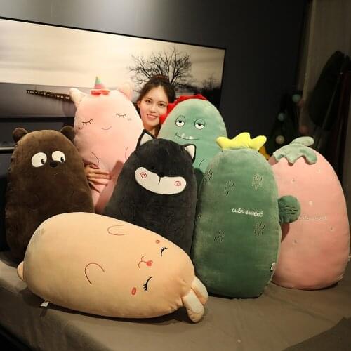 New Cylindrical Animals Toys Long Cartoon Stuffed Plush Legs Pillow Dinosaur Husky Unicorn carrot Sleeping Bolster Kids Adults