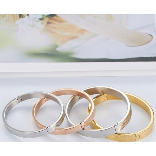 Popular Stainless Steel Silver Rose Gold Color Simple Couple Bracelet Bangle Anniversary Jewelery Bracelets Gift for Women Men