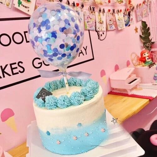Colorful Sequined Balloons Insert Card With Plastic Stick Cake Decoration For Wedding Birthday Party Gift