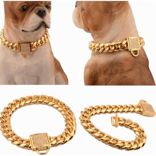 Luxury Metal Dogs Training Chain Collars for Large Dogs Pitbull Bulldog Strong Silver Gold Stainless Steel Slip Dog Collar
