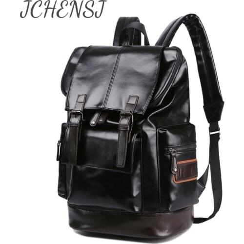 JCHENSJ Large Capacity Mens Laptop Backpack PU Leather Male School Travel Backpack Leather Backpacks For Men