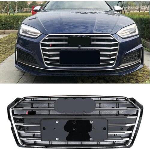 S5 Style Grill Grille Silver Black Trim Chrome Rings For Audi A5 S5 2017 17 2018 18 2019 19 2020 20