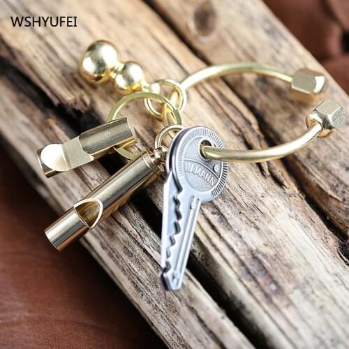 Nordic design retro style golden pure copper keychain shiny bright brass exquisite solid wishful gourd key ring car key ring