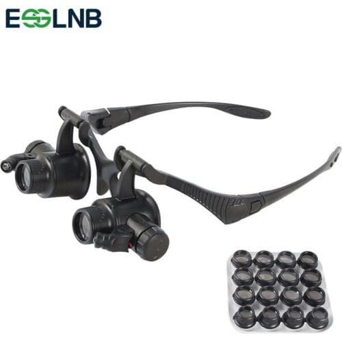 Magnifying Glass Lupa 8 Pair Lens Eye Jewelry Watch Repair Reading Magnifier Glasses With 2LED Lights Loupe Magnifier Binocular