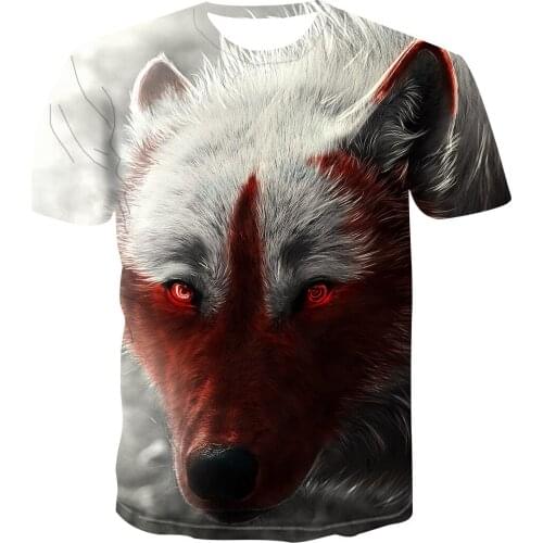 Spring/summer new 3D printed blood wolf men and women O- neck T-shirt European and American loose short-sleeved 3D wild Tops&Tee