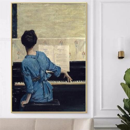 Vintage Play Piano Girls Poster Figure Canvas Painting POP Wall Art Pictures on Canvas for Living Room Gallery Home Decor