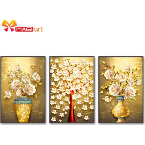 Cross stitch kits Embroidery needlework sets 11CT water soluble canvas patterns 14CT Floral style Wealthy Flowers-NCMF264