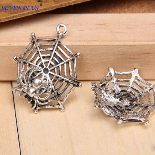 Factory Price 10 Pieces/Lot 36mm*32mm Antique Silver Plated Jewelry Making Spiders Web Spiders Charms