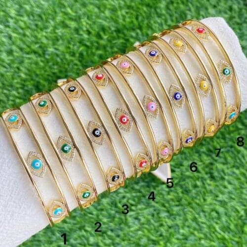 3PCS, Bohemia Enamel Eye Bracelets Female Crystal Eye Bangles for Women 2021 Fashion Gold Eye Shape Jewelry