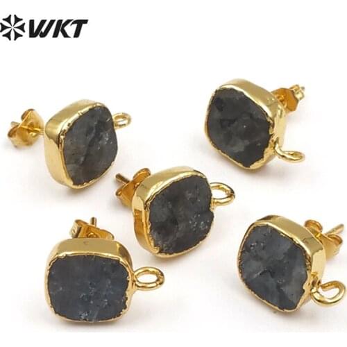 JF300 Natural Black Labradorite Stone Earring Finding 10MM Square Shape Stone For Women Making Dainty Jewelry Earring Back