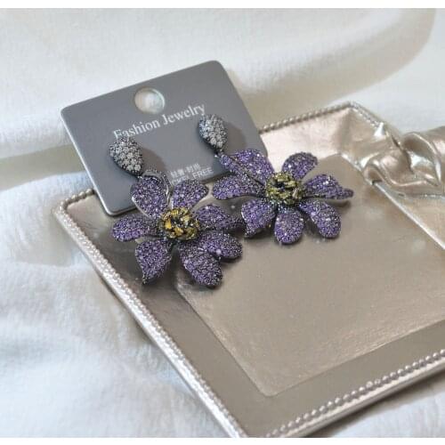 CINDY XIANG Large Flowers Drop Earrings for Women Luxury Bridal Wedding Jewelry Cubic Zirconia Earring 3 Colors Available Gifts