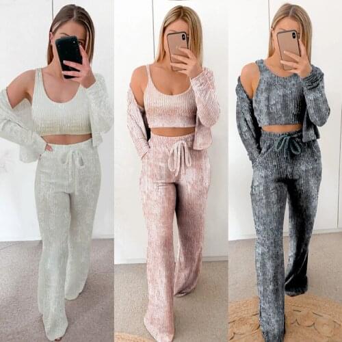 2021 Summer Fashion New Web Celebrity Suit Woolen Vest Wrap Chest Tie Up Pant Jacket 3 Piece Set