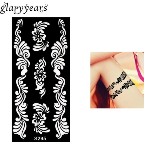 1 Piece Hollow Henna Tattoo Stencil for Airbrush Painting Cool Women Body Leg Art Wave Flower Design Tattoo Template Makeup S295