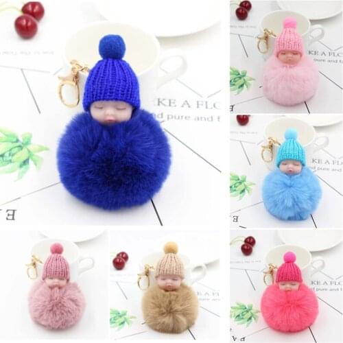 10pcs/Lot 2021 New Sleeping Doll Hair Ball Keychains Cute Plush Doll Key Chain Lady Bag Pendant Car Pendant Accessories Gift