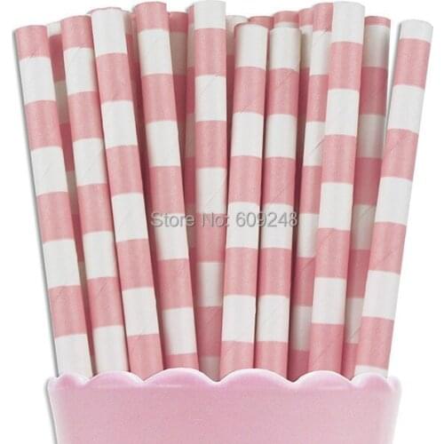 100pcs Mixed Colors Disposable Biodegradable Decorative Party Pink Ring Circle Sailor Striped Paper Straws