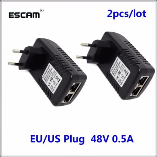 2PCS/LOT PoE Injector DC 48V 0.5A Power over Ethernet IEEE802.3af/at Power Adapter for PoE IP Camera Wifi AP VoIP