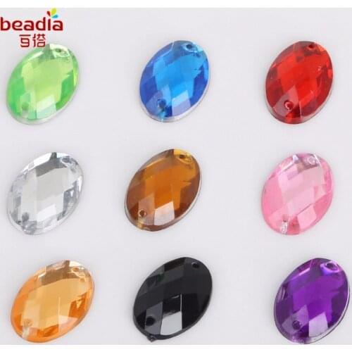 Factory price!!13x18mm 50pcs/bag Multicolor Double Hole Oval Grid Face Acrylic Crystal for DIY Craft Accessories