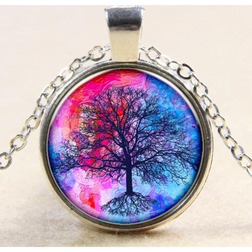 Full Moon Tree of Life Glass Cabochon Statement Necklace&Pendant Jewelry Vintage Charm Chain Choker Punk Jewelry Gift for Women