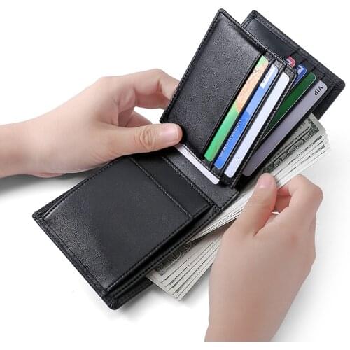 DIENQI Rfid 100% Genuine Leather Men Wallets Black Coin Purse Money Bags Small Slim Card Holder Male Walet portefeuille homme