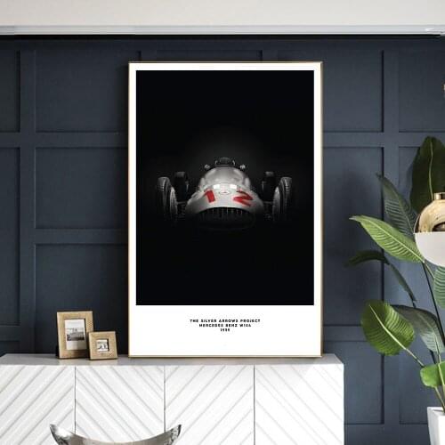 Formula 1 Memorabilia W154 Silver 1938 Poster Classic Car Print On Canvas Painting Home Decor Wall Art Picture For Living Room