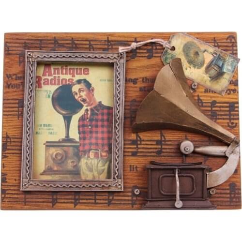 Photo Frame Gramophone Metal Wood Decor Vintage Decorative Gift Trinket Miniature Nostalgic Handmade Hand Painted Quality