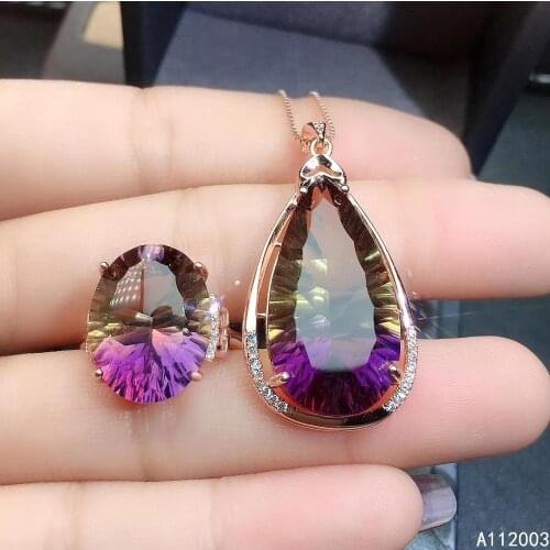 KJJEAXCMY Fine Jewelry 925 sterling silver inlaid Ametrine female gemstone ring pendant set luxury