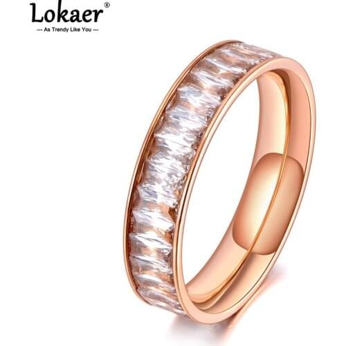 Lokaer Titanium Stainless Steel Full Cubic Zirconia Anniversary Ring Jewelry Trendy CZ Crystal Wedding Rings For Women R20072