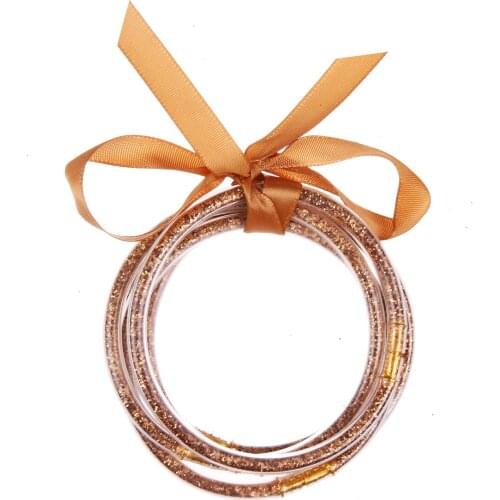 Colorful Glitter Jelly Bangle Bracelets Waterproof Resin Plastic Bracelets Lightweight Shining Bracelets Set for Women Girls Jew