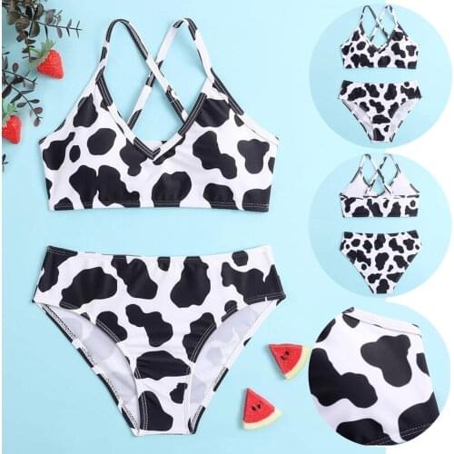 Girls' Summer Baby Swimwear Cute Crisscross Back Cow Floral Print Two-piece Swimsuit Bikini Set Girl Swimsuit Banador Nina #l