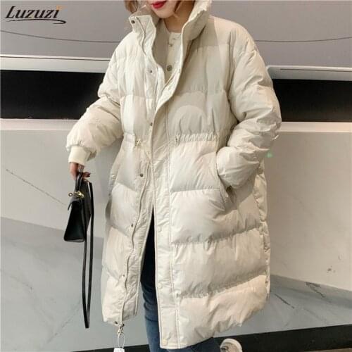 Luzuzi Down Jacket Women 2021 Winter 90% White Duck Down Coat Stand Collar Thick Warm Long Parkas Female Loose Snow Puffer Coat