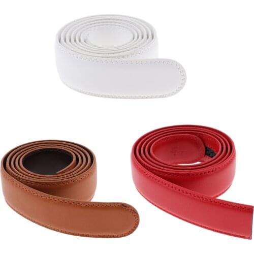 Mens Leather Automatic Waist Strap Belt Without Buckle Casual Waist Belt Red Brown White color belt