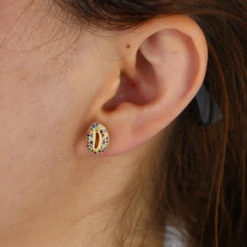 Gold color fashion trendy women jewelry 2019 summer beach new micro pave rainbow sea shell star stud earring