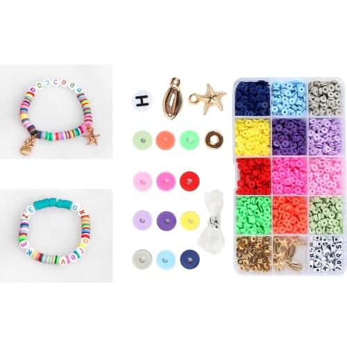 15 Grid Assorted Colors Mixed Flat Round Polymer Clay Beads Kit DIY Jewelry Making