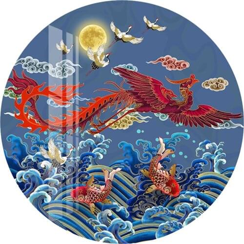 DIY New Chinese style Carp Crane Crane Phoenix Round Cross stitch Sets Printed Patterns Cross stitch kits Home Decor