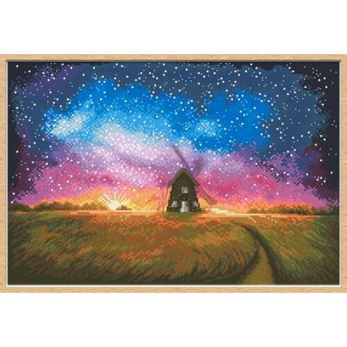 Grassland Starry Sky Cross Stitch Patterns Embroidery Kits Printed Fabric 11CT 14CT DIY Handmade Craft Sets Home Decor Paintings